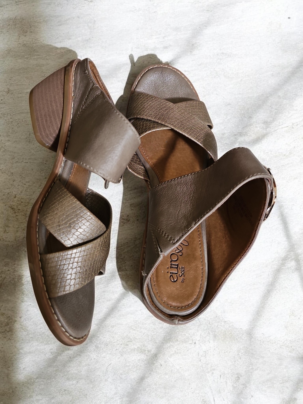 Metallic Taupe Buckle Sandal - Women Size 6.5